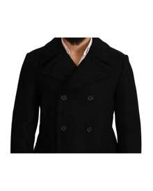 Men's Black Double Breasted Peacoat - Black - View 4