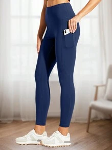 Fleece Lined Leggings Women Water Resistant Winter Thermal Insulated High Waisted Hiking Leggings Pockets Plus Size - Royal Blue - View 3
