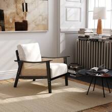 LIVINGANDHOME Living And Home Mid Century Rattan Chair - Beige - View 4