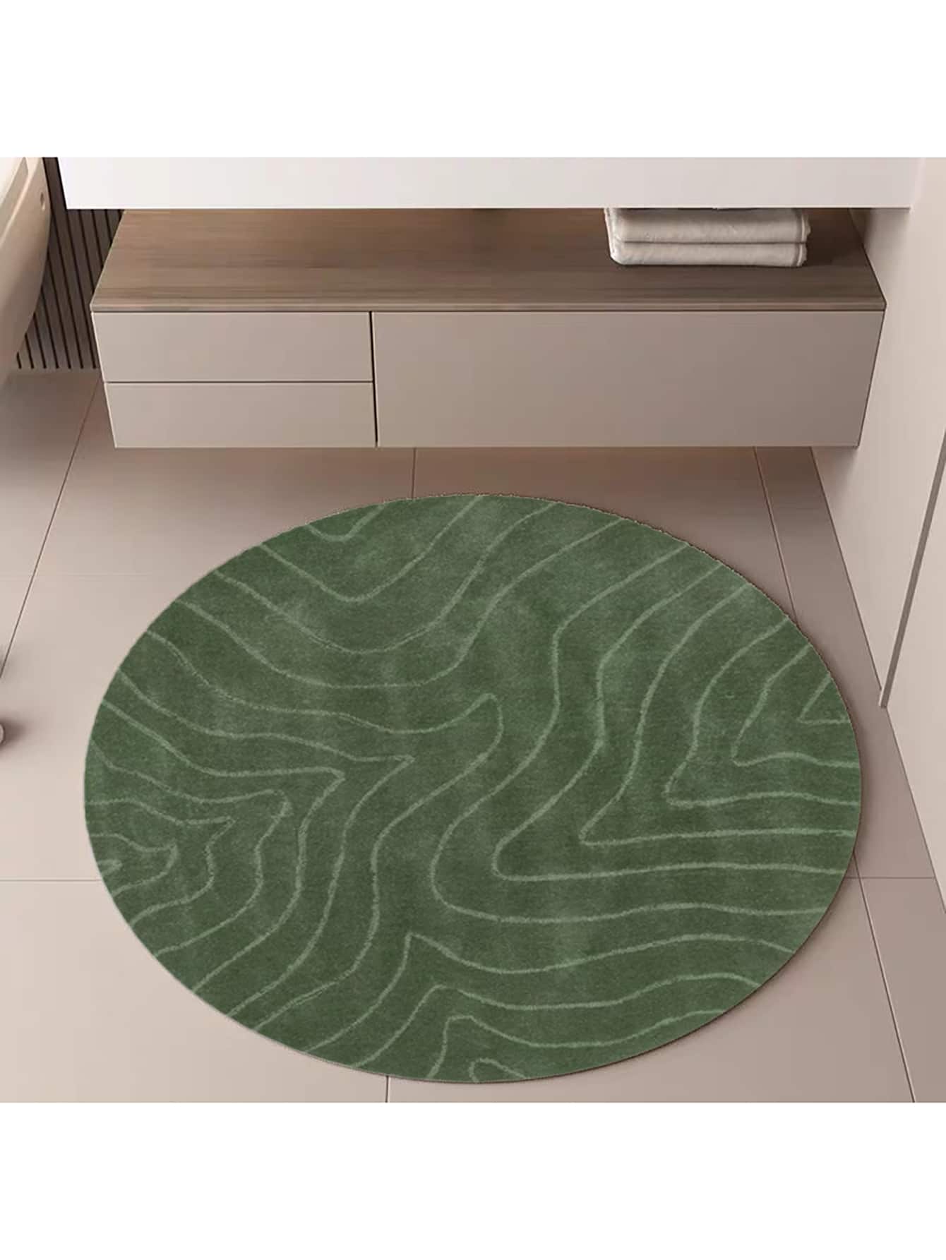 1pc Circular Plush Carpet, Moss Groen Stripe Pattern Vloer Mat, Bedroom, Living Room, Study, Kids Can Sit Or Lie Down