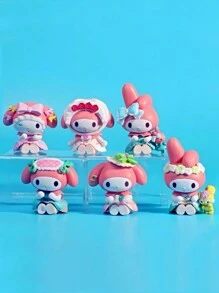 Sanrio 6pcs/Set Sanrio 7cm Figurine My Melody Maid Outfit Anime Statue, Car Decoration, Decoration Gift Ornament Birthday Gifts Graduation