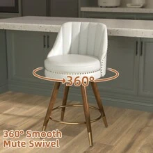 24" Counter Height Bar Stools, Set Of 4 PU Leather Bar Stools With Backs, Swivel Counter Stools With Wooden Legs For Kitchen, Dining Room, Bar