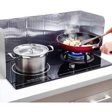 Stove Three-Sided Splash Guard Foldable Frying Oil Splash Guard Oil Splash Insulation Board Cooking Non-Stick Stove Splash Guard 33 X 12.8 Inches - Silver - View 3
