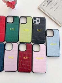 1pc Luxury Faux Crocodile Leather Personalized Phone Case, Handmade Autumn Accessory, Back To School, College Style, Christmas Gift For Daughter/Mother/Family, Wedding, Christmas Stocking Stuffer, Simple & Fashion Phone Case, Christmas Gift, Baby's First Christmas, Teacher's Day Gift, Promotional Gift, Customized Gift, Personalized Gift, Customized Meaning Christmas Gift, Personalized Shop - Black - View 4