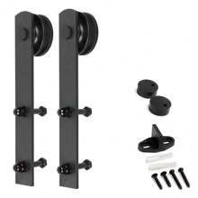 Kit de Rail pour Porte Coulissante simple, Ensemble Industriel Système pour Coulissante Intérieur extérieur, Style Roulettes / Style T / Style Droit, Longueur disponibel: 6FT / 183cm, 6.6FT / 200cm - Style droit - Voir 6