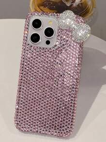 1 件奢华闪亮钻石蝴蝶结手机壳适用于 iPhone 16 15 14 13 12 11 Pro Max Plus 镜头保护软后盖 - 粉蝴蝶結 - 查看 3
