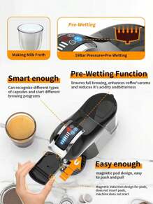 Brutelle CAFELFFE 4-In-1 Capsule Coffee Machine, 19 Bar Fully Automatic Small Home Use, 0.6L Detachable Water Tank, Suitable For 1450W Universal Coffee Capsules - EU F Type Plug(220-240V) - View 4