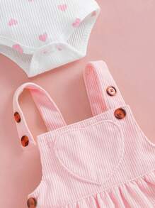 Newborn Baby Girl Fall Clothes Infant Long Sleeve Ruffle Bodysuit Skirt Set Little Girl Overall Dress - Baby Pink - View 5