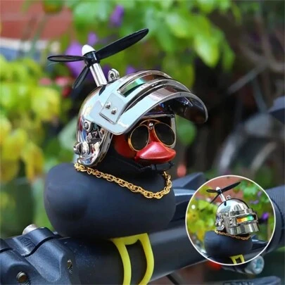 1pc Small Yellow Duck With Helmet Design Car Decor, Dashboard Decoration, Universal Motorcycle Handlebar Decor