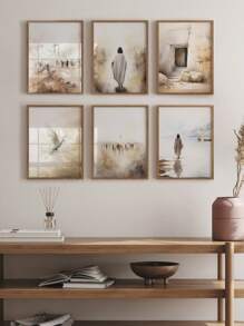 6 Pieces Jesus Canvas Posters Crucifixion Poster Set Religion Hanging Painting Christian Wall Prints Vintage Wall Arts Christians Favorite Gift Living Room Wall Decor No Frame