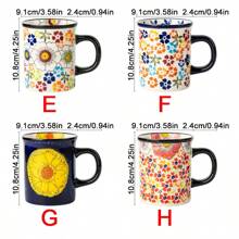 Una taza de café de cerámica con un diseño floral antiguo pintado a mano de forma creativa, para uso doméstico, taza de café para volver al colegio - Multicolor - Ver 9