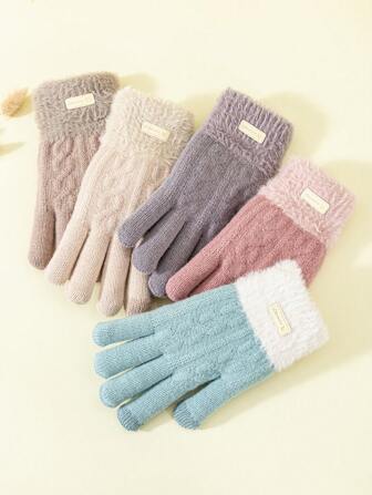 1双厚针织保暖冬季手套，适合男女，户外骑行