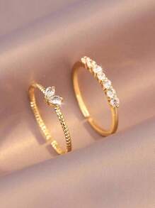 1枚/2枚镀金铜情侣心形戒指，女士戒指，女士礼物，订婚/结婚珠宝礼物，适合宴会、约会、舞会、派对、日常佩戴，开口可调节 - 金黃色 - 查看 1