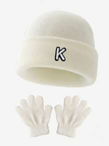 2pcs Children's Knitted Hat Set Of 26 Letters, Soft Warm Windproof Gloves,Suitable For Male And Female Babies Autumn And Winter Daily Collocation - White - View 33