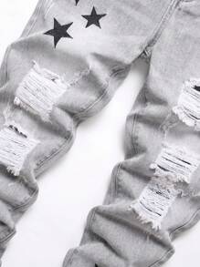 3 Pieces Ripped Jeans, Blue & Grey & Light Blue Fashion Comfort Denim Pants With Embroidered Patterns, Straight Leg Casual Trousers For Daily Wear - 天藍色/灰色/藍色 - 查看 6