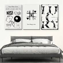 3 套 70 年代复古黑白报纸线条艺术，爱总是胜利，我们有多幸运，时髦的 Y2k 艺术帆布海报印刷品，复古学院风墙壁艺术图片，情人节的绝佳宿舍礼物，非常适合俏皮的房间、少女宿舍、大学宿舍、学院风公寓、家庭、客厅、卧室、时尚工作室墙壁装饰，无框架 - 彩色 - 查看 3