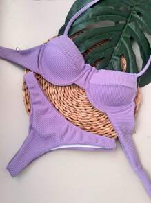 Half Cup Ribbed Delta Wing Panties - Lilac - View 2