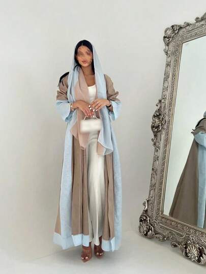 1 件女式休闲优雅时尚拼色长袍 Abaya 长袍，柔软透气的面料适合节日、日常穿着和聚会