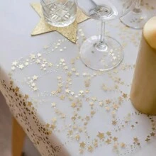 1 rouleau de nappe à motif étoiles, runner de table de décoration de maison pour tous les jours et les fêtes, runner de table élégant en feuille d'or pour les fêtes, cadeau parfait pour l'anniversaire, les fêtes, le mariage, la Saint-Valentin
