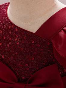 Sequin Multi-Layer Tulle Pageant Gown, Suitable For Party, Flower Girl, Wedding, Without Headband - Burgundy - View 6