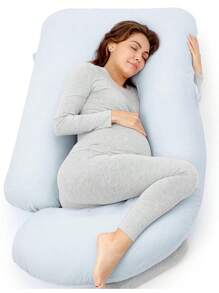 Momcozy Pregnancy Pillows For Sleeping, U Shaped Full Body Pillow For Pregnancy Women With Removable Jersey Cotton Cover, 57 Inch Maternity Pillow, Grey - Màu xanh lam - Xem 1