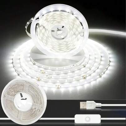 شريط إضاءة LED USB بطول 1-15م، أضواء LED بيضاء مرنة مع مفتاح زر، مناسبة لغرفة النوم والمطبخ وديكور الغرفة وخلفية التلفاز