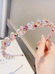1pc Pink Faux Crystal Headband With Unique Fishing Line Wrapped Rhinestone Design, Fashionable Shiny Hair Accessory Suitable For Daily Wear, Gifts, Weddings And Parties,Hairband,Hair Hoop Headbands