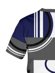 Men's Casual Summer Outfit Set - Color Block T-Shirt & Shorts Combo, Breathable Polyester Blend, Machine Washable - Multicolor - View 4