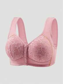 5 Peças Sutiãs de Lingerie Confortáveis com Estampa Floral e Acabamento Dourado, Fechamento Frontal, para Mulheres