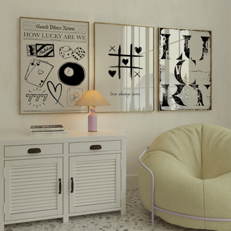 3 套 70 年代复古黑白报纸线条艺术，爱总是胜利，我们有多幸运，时髦的 Y2k 艺术帆布海报印刷品，复古学院风墙壁艺术图片，情人节的绝佳宿舍礼物，非常适合俏皮的房间、少女宿舍、大学宿舍、学院风公寓、家庭、客厅、卧室、时尚工作室墙壁装饰，无框架