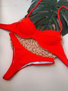 Half Cup Ribbed Delta Wing Panties - Orange - View 2