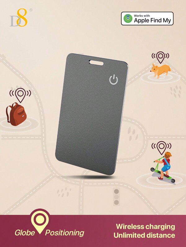 Carte de suivi de portefeuille D8, Trouveur de portefeuille à charge sans fil. Certifié Apple MFi fonctionne avec Apple Find My (iOS uniquement), traceur d'articles pour portefeuille, étiquettes de bagage, téléphone, passeports et plus, IP67 étanche, les appareils Android ne sont pas pris en charge.