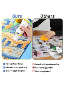 Finego 120 ml klej do układania puzzli z główką gąbkową, aplikator plastikowy skrobak, usuwalne kropki kleju, łatwe w użyciu, przezroczysty, szybkoschnący klej do układania puzzli, bezwonny, odpowiedni do ramy Puzzle Saver do układania puzzli z papieru i drewna składających się z 1000/1500/3000 elementów, malowanie diamentowe, haft krzyżykowy, rozpuszczalny w wodzie specjalny klej do układania puzzli artystycznych