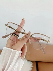 1副女士猫眼无度数眼镜，时尚百搭，适合日常佩戴 - 無色 - 查看 6