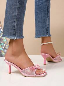 粉色夏季新款网眼透气露趾高跟凉鞋，百搭简约细高跟女士高跟凉鞋 - 粉色 - 查看 5