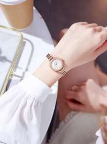 ABORNI 1pc Relógio de quartzo feminino da moda com mostrador pequeno, detalhes em strass, design minimalista, à prova d'água