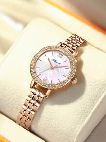 ABORNI 1pc Relógio de quartzo feminino da moda com mostrador pequeno, detalhes em strass, design minimalista, à prova d'água