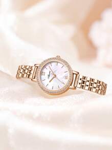ABORNI 1pc Relógio de quartzo feminino da moda com mostrador pequeno, detalhes em strass, design minimalista, à prova d'água
