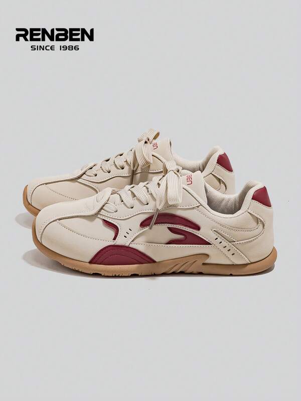 RENBEN 1 par de zapatillas planas de estilo alemán para mujer, nuevas para otoño/invierno 2024, versátiles, calzado deportivo de nicho, zapatos de suela de goma