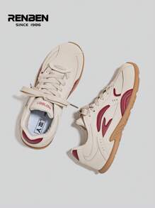 RENBEN 1 par de zapatillas planas de estilo alemán para mujer, nuevas para otoño/invierno 2024, versátiles, calzado deportivo de nicho, zapatos de suela de goma