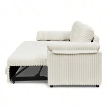 Corduroy Tufted Upholstered Sleeper Sectional Sofa L-Shaped Modular Convertible Sofa With Storage Chaise Pull Out Sleep Couch Bed And Reclining Backrest Perfect For Living Space Beige