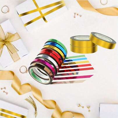 1 卷，1968.5 英寸，金色金属和纸质镜面胶带，DIY 金属金色艺术胶带，自粘金属化聚酯薄膜胶带，用于工艺品装饰和礼品包装，透明珠宝金属胶，升级透明胶液融合织物胶