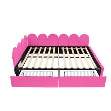 Sofá cama tapizado de tamaño completo con 2 cajones, cabecero de tela suave, sin necesidad de somier, color rojo rosa