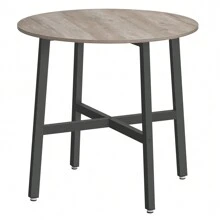 VASAGLE Dining Table, Round Kitchen Table, For Living Room, Office, 80 X 75 Cm (Diameter X Height), Industrial Style, Heather Greige And Ink Black - White - View 7