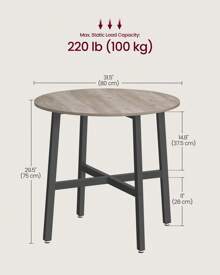 VASAGLE Dining Table, Round Kitchen Table, For Living Room, Office, 80 X 75 Cm (Diameter X Height), Industrial Style, Heather Greige And Ink Black - White - View 6