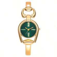1pc Women's Simple Horseshoe Shaped Gold Case Colorful Dial Metal Alloy Band Fashion Quartz Watch, Suitable For Daily Wear