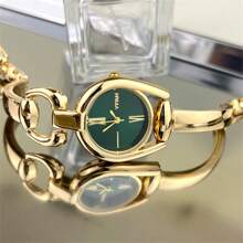 1pc Women's Simple Horseshoe Shaped Gold Case Colorful Dial Metal Alloy Band Fashion Quartz Watch, Suitable For Daily Wear