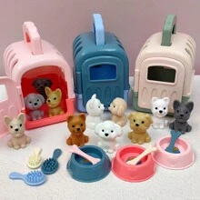 8pcs/Set Kids Play House Pet Toys, Random Color Dog Accessories Mini Toy Dog Cage Play Set, Party Gifts For Thanksgiving, Easter, Christmas,Small Toys For Kids,Sensory Bin,Doctor Toys
