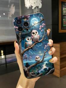 1pc Owl Designed Anti-Drop Mobile Phone Case Compatible With Apple/Galaxy/Infinix/Redmi/OPPO/VIVO/Realme Waterproof Shockproof Scratch Resistant - Black - View 2