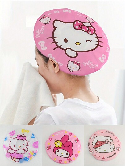 Sanrio Cuffia da doccia impermeabile a tema Hello Kitty per donne, cappello da bagno morbido e confortevole con visiera, adatto per cucina, cura dei capelli e protezione dai fumi di olio, decorazione per bagno e casa, decorazione autunnale, ritorno a scuola